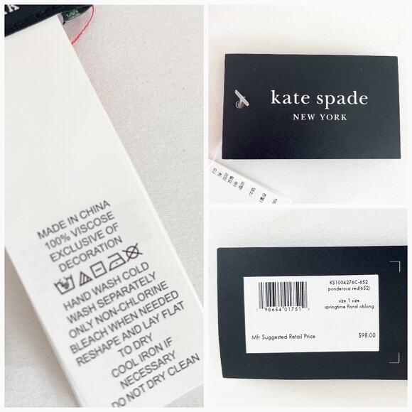 KATE SPADE Scarf Ponderosa Red Springtime Floral Oblong Lightweight - Picture 6 of 8